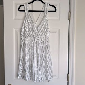 White and Silver Sequin Short Dress size L